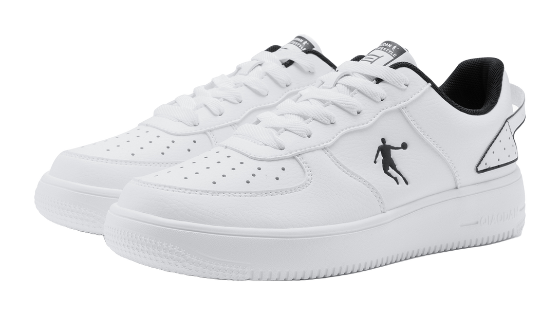 QIAODAN Air Force One Skateboard Shoes Men's Low top White Black 