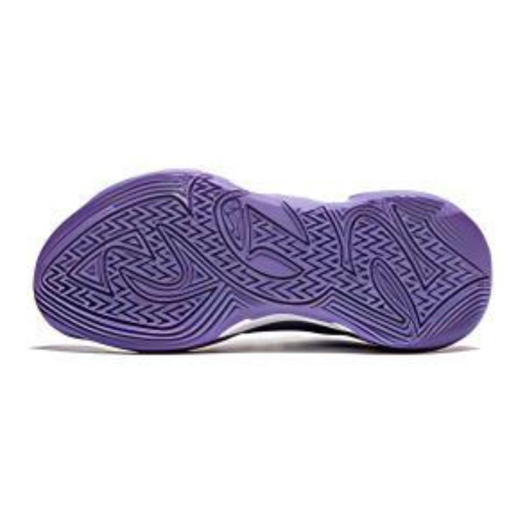 Kids purple basketball shoe outsole, patterned traction tread on full bottom