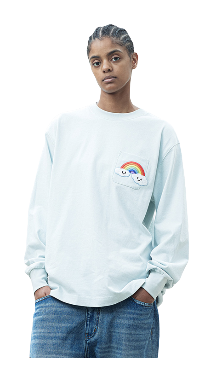 WHOOSIS weather series crochet pocket round neck long sleeve American China-Chic heavy weight casual loose spring autumn winter campus sweater T-shirt for men and women  vjsneaker.com