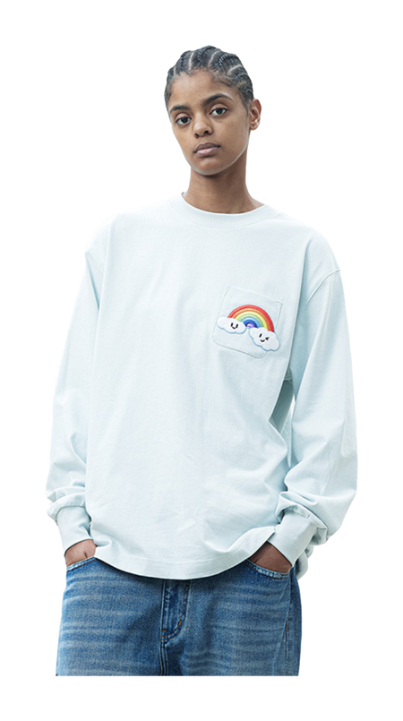 WHOOSIS weather series crochet pocket round neck long sleeve American China-Chic heavy weight casual loose spring autumn winter campus sweater T-shirt for men and women  vjsneaker.com