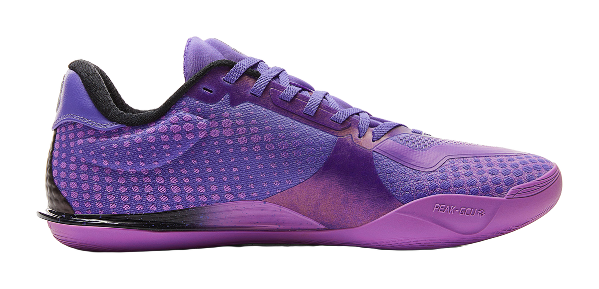 Crystal purple lace-up basketball shoe with side logo and textured upper