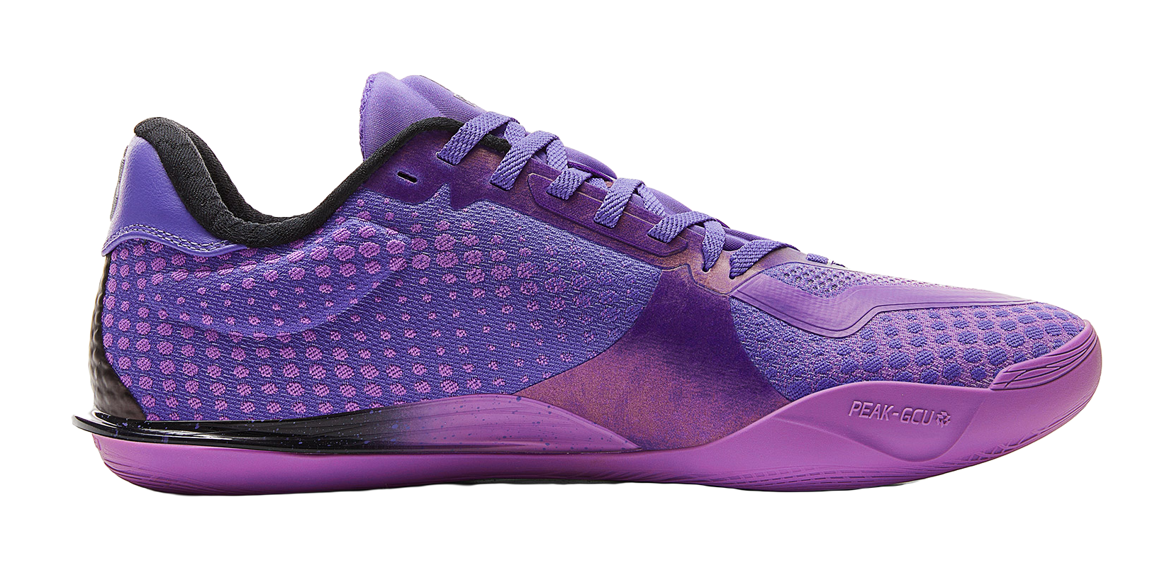 Crystal purple lace-up basketball shoe with side logo and textured upper