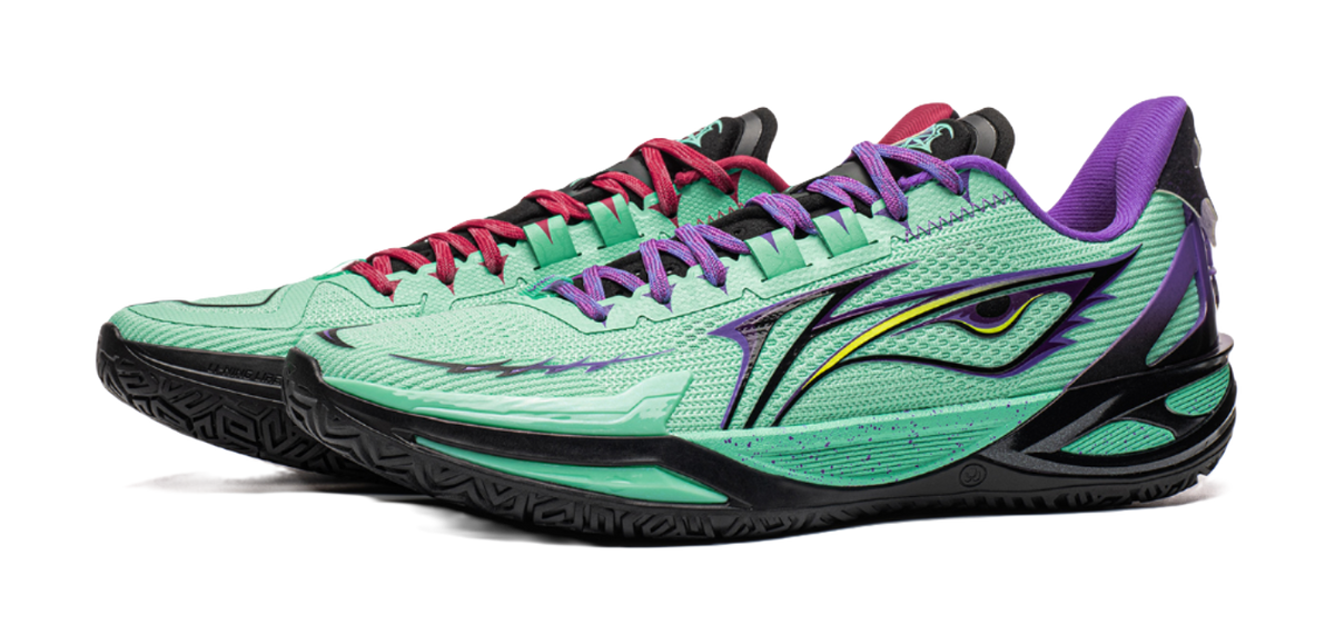 Li-Ning Liren 6 V2 low basketball shoes in mint green with purple and red laces and black soles