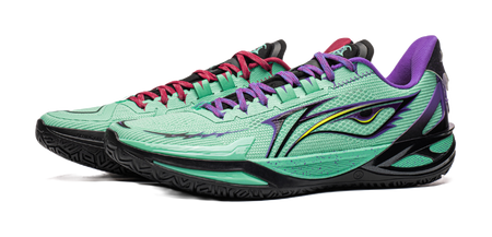 Li-Ning Liren 6 V2 low basketball shoes in mint green with purple and red laces and black soles