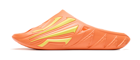 Men's slide slippers in fluorescent apricot orange with fluorescent kiwi yellow logo straps