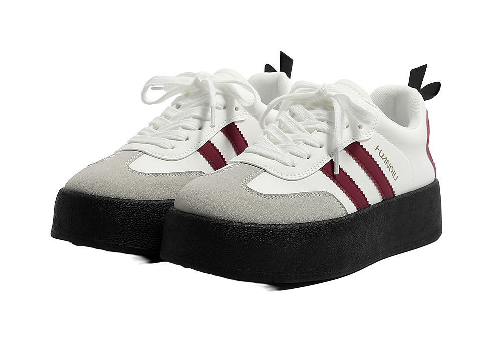 HUANQIU Slip Resistant Abrasion Resistant Low top Skateboard Shoes Women's White Red 