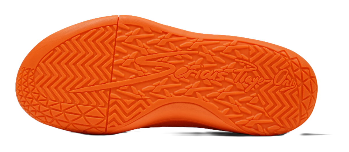Orange rubber outsole with patterned grip tread for basketball