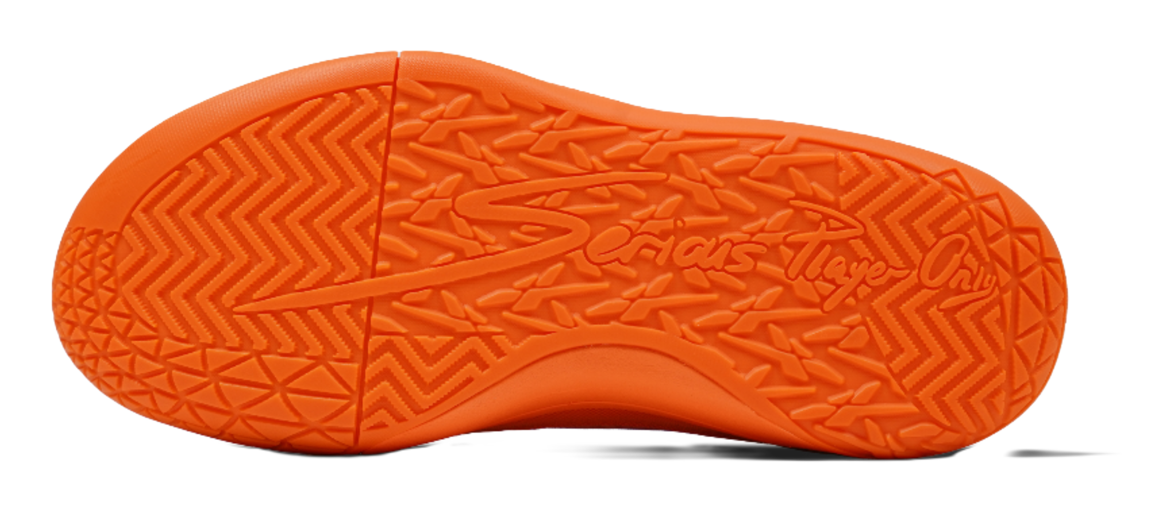 Orange rubber outsole with patterned grip tread for basketball