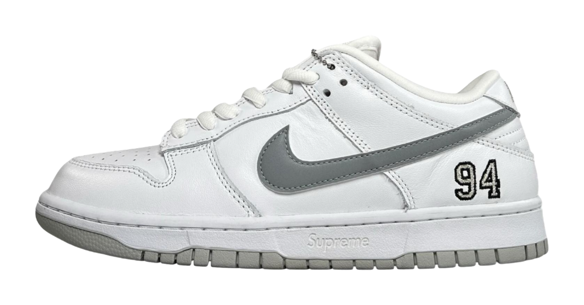 Nike Sb Dunk Low Supreme 94 White Metallic Silver  vjsneaker.com