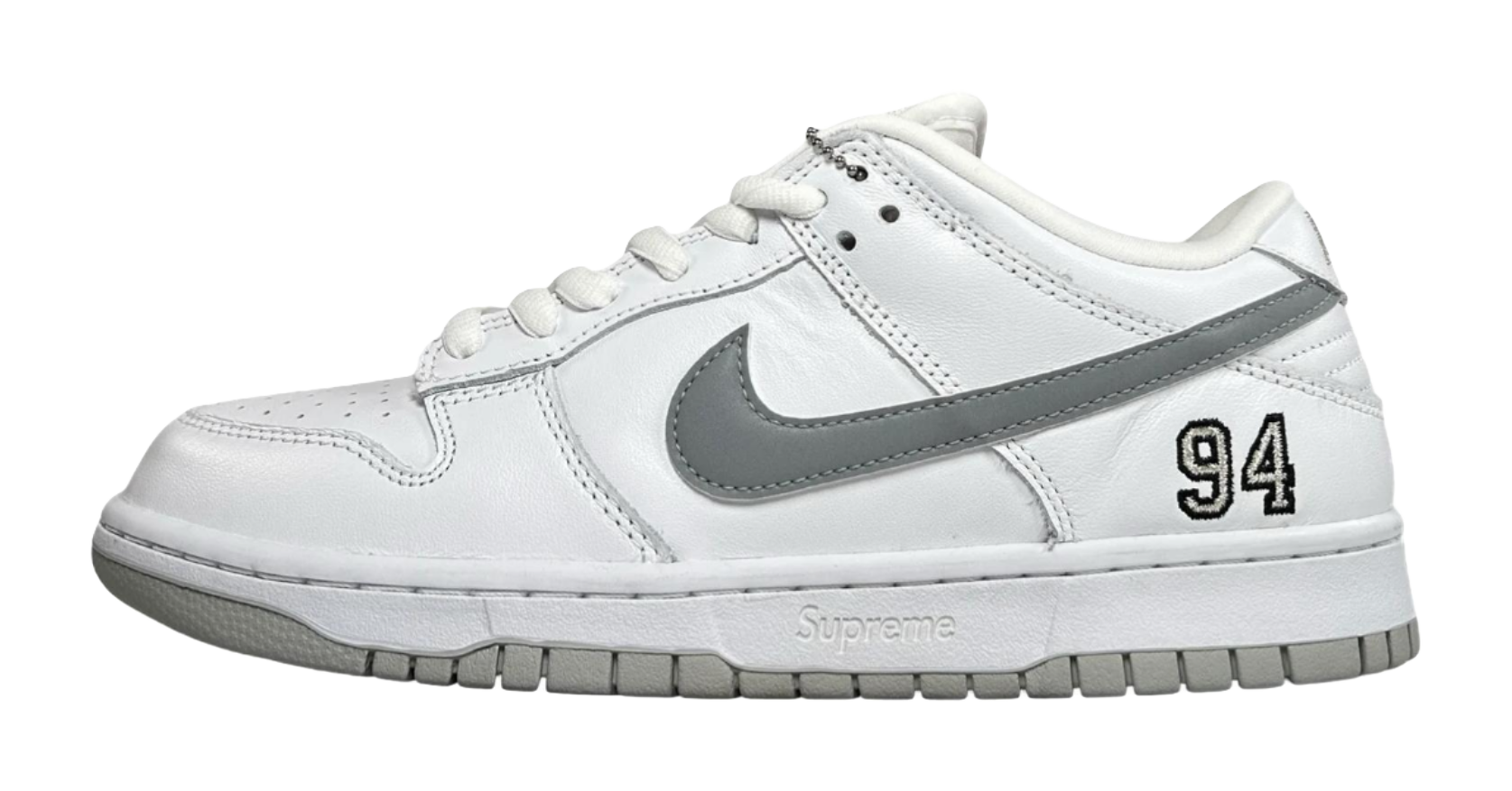 Nike Sb Dunk Low Supreme 94 White Metallic Silver  vjsneaker.com