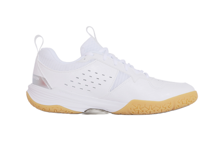 Li-Ning badminton shoe, white lace-up upper with perforated panel and gum outsole