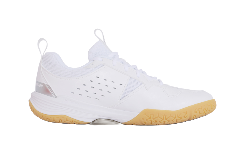 Li-Ning badminton shoe, white lace-up upper with perforated panel and gum outsole