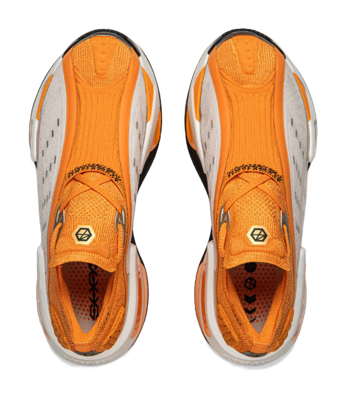 Pair of orange Li-Ning Shadow lace-up running shoes with textured knit uppers and white panels