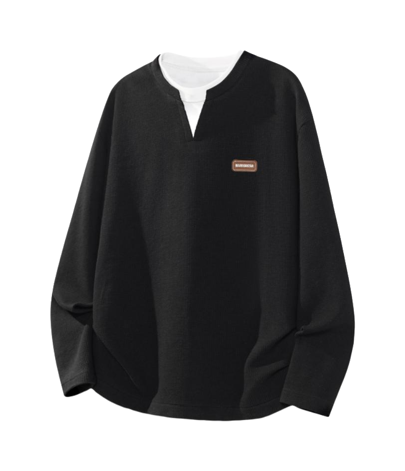 Warrior Warrior Double V-neck Spring/Autumn Velvet Hoodie Bottom Top Loose Casual Versatile Fashion Trendy Brand Simple Basic Long Sleeve T-shirt Unisex  vjsneaker.com