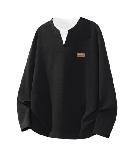 Warrior Warrior Double V-neck Spring/Autumn Velvet Hoodie Bottom Top Loose Casual Versatile Fashion Trendy Brand Simple Basic Long Sleeve T-shirt Unisex  vjsneaker.com