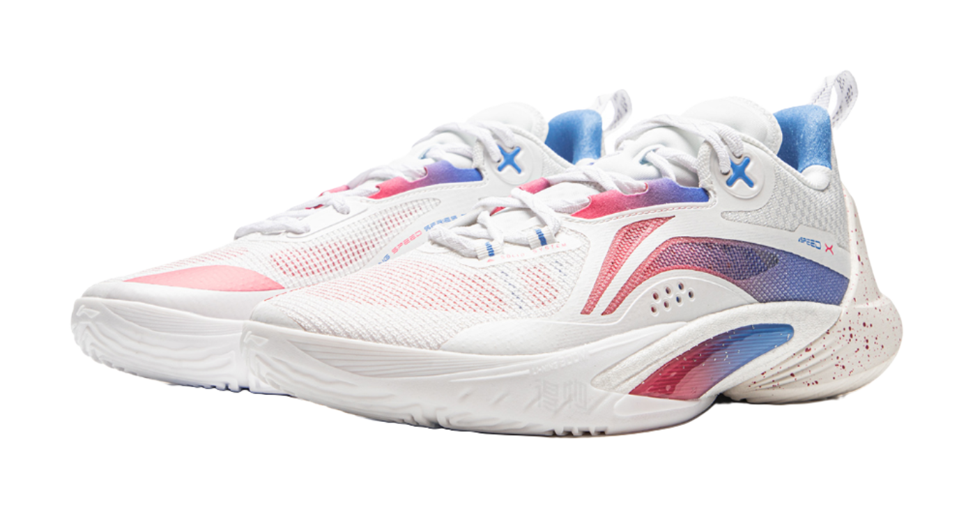 LiNing Speed 10 Cushioning, Wear Resistant Low Top Basketball Shoes Mens White Pink Blue  VJSNEAKER