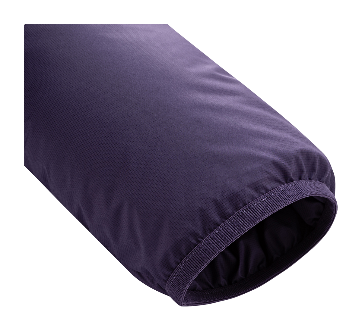 Purple puffer jacket sleeve/hem cuff with elastic binding and quilted fabric