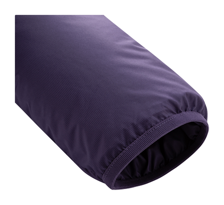 Purple puffer jacket sleeve/hem cuff with elastic binding and quilted fabric