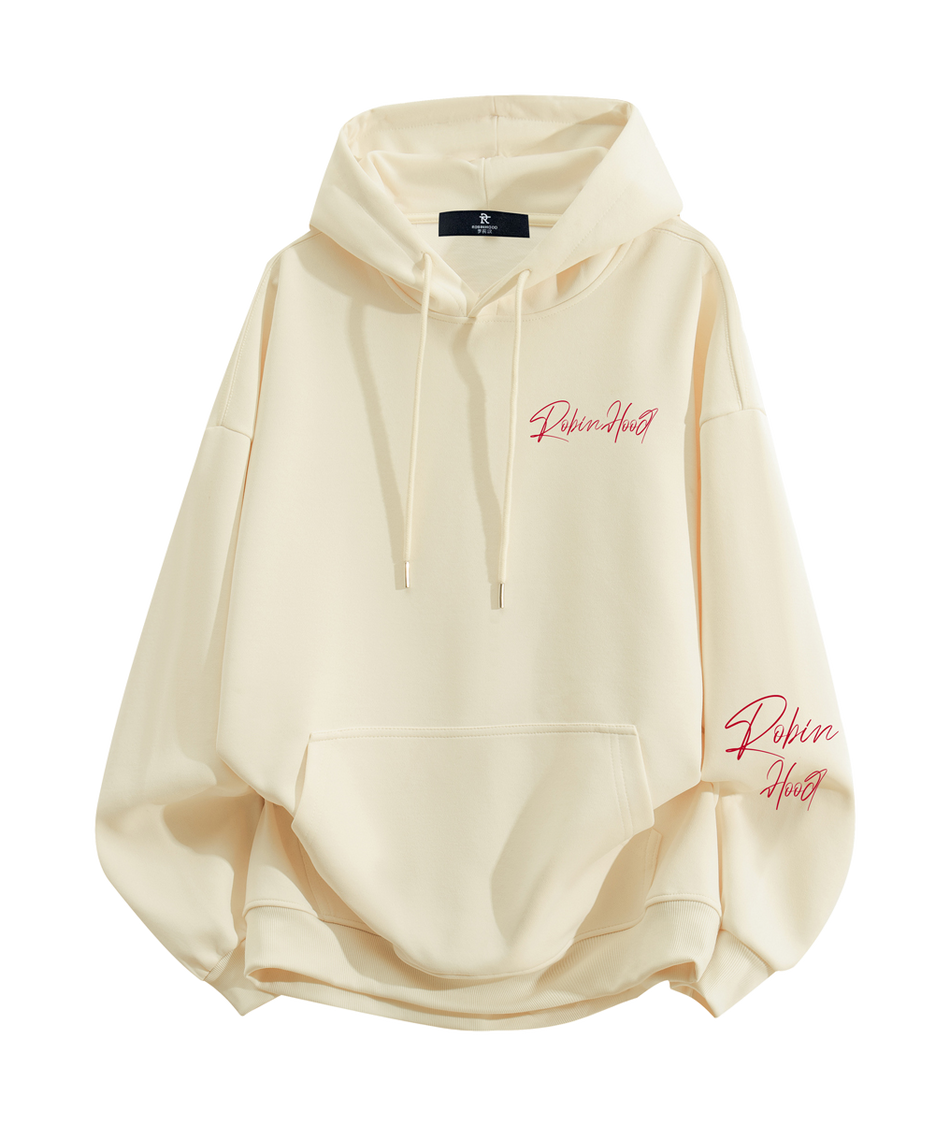 Robin Hood American Hoodie with Velvet Thick Letter Signature Personalized Style Design Feel Loose and Casual Versatile Student Party Lazy Style Hoodie for Women  vjsneaker.com