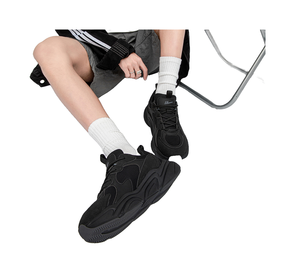 Warrior Slip Resistant, Abrasion Resistant, Breathable Low Top Chunky Sneakers Unisex All Black  vjsneaker.com