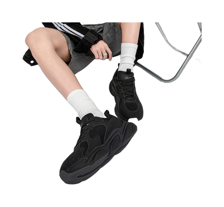 Warrior Slip Resistant, Abrasion Resistant, Breathable Low Top Chunky Sneakers Unisex All Black  vjsneaker.com