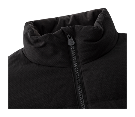Black quilted puffer jacket collar with front zipper