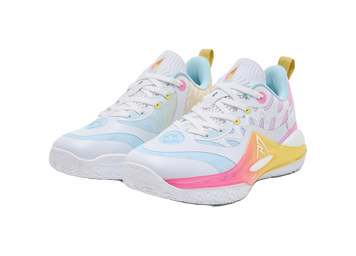 Rigorer Reeves second-generation AR2 ice cream is comfortable, versatile, trendy, anti slip, shock-absorbing, wear-resistant, low top basketball shoe powder, white and yellow children's style  VJSNEAKER