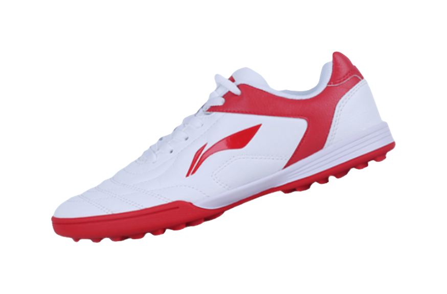 LiNing TF Slip Resistant Cushioning Abrasion Resistant Low Top Soccer Shoes White Red Kids  VJSNEAKER