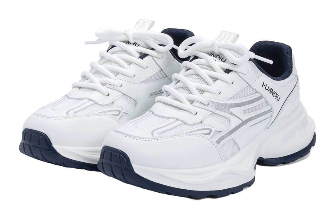 HUANQIU Abrasion Resistant Balance Height Increasing Low Top Chunky Sneakers Men's White Blue 