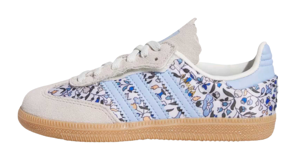 LIBERTY x Adidas Originals SAMBA OG Abrasion Resistant Low top Kids Training Shoes Blue Gray White Rubber Color Kids  VJSNEAKER