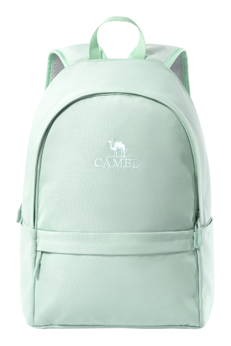 Mint green 18L outdoor backpack with front zip pocket and top handle, CAMEL logo.