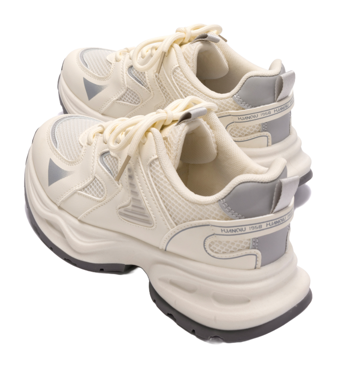 HUANQIU Abrasion Resistant, Breathable, Lightweight Low top Chunky Sneakers Women's Beige Gray 
