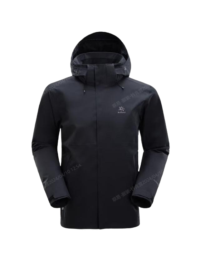Men's KAILAS hooded windbreaker jacket, black, full-zip with small chest logo