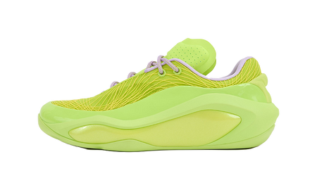 Neon green basketball shoes with lace-up front and cushioned collar