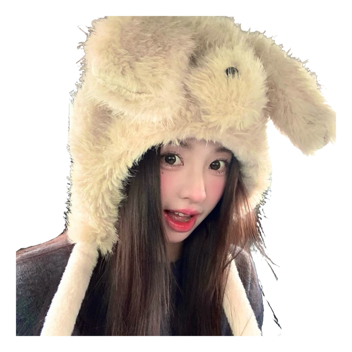 CMFY will move furry little dog ear hat, thick and cute windproof face enhancing little Lei Feng hat, polyester fiber wool hat, unisex couple's style  vjsneaker.com