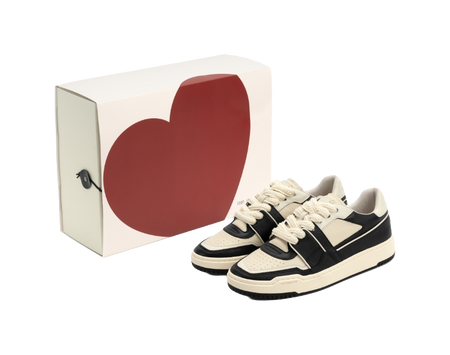 Unisex black and white lace-up skate trainer shoes with matching shoe box