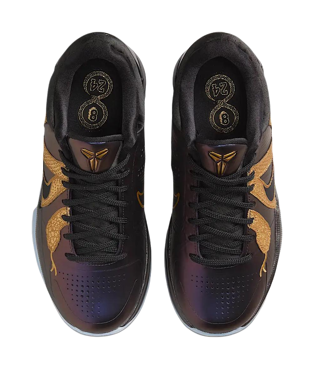 Nike Zoom Kobe 5 Slip Resistant Abrasion Resistant High top Childrens Basketball Shoes Purple Black Gold Kids  vjsneaker.com