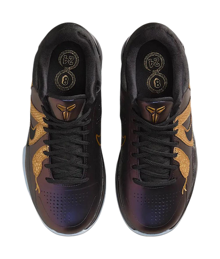 Nike Zoom Kobe 5 Slip Resistant Abrasion Resistant High top Childrens Basketball Shoes Purple Black Gold Kids  vjsneaker.com