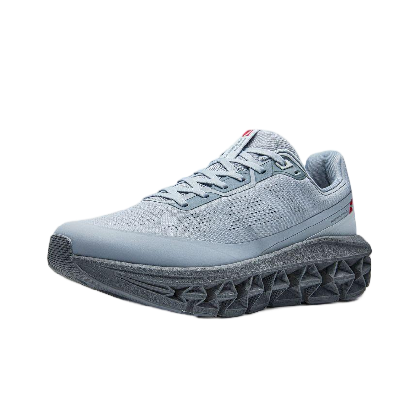 Light blue running shoe with breathable perforated upper and chunky gray outsole