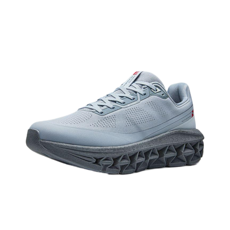 Light blue running shoe with breathable perforated upper and chunky gray outsole
