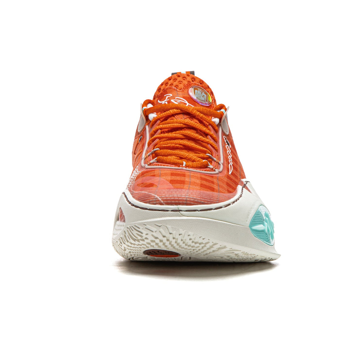 Li-Ning Wade All City 14 basketball shoes, orange textile upper with white heel and teal emblem