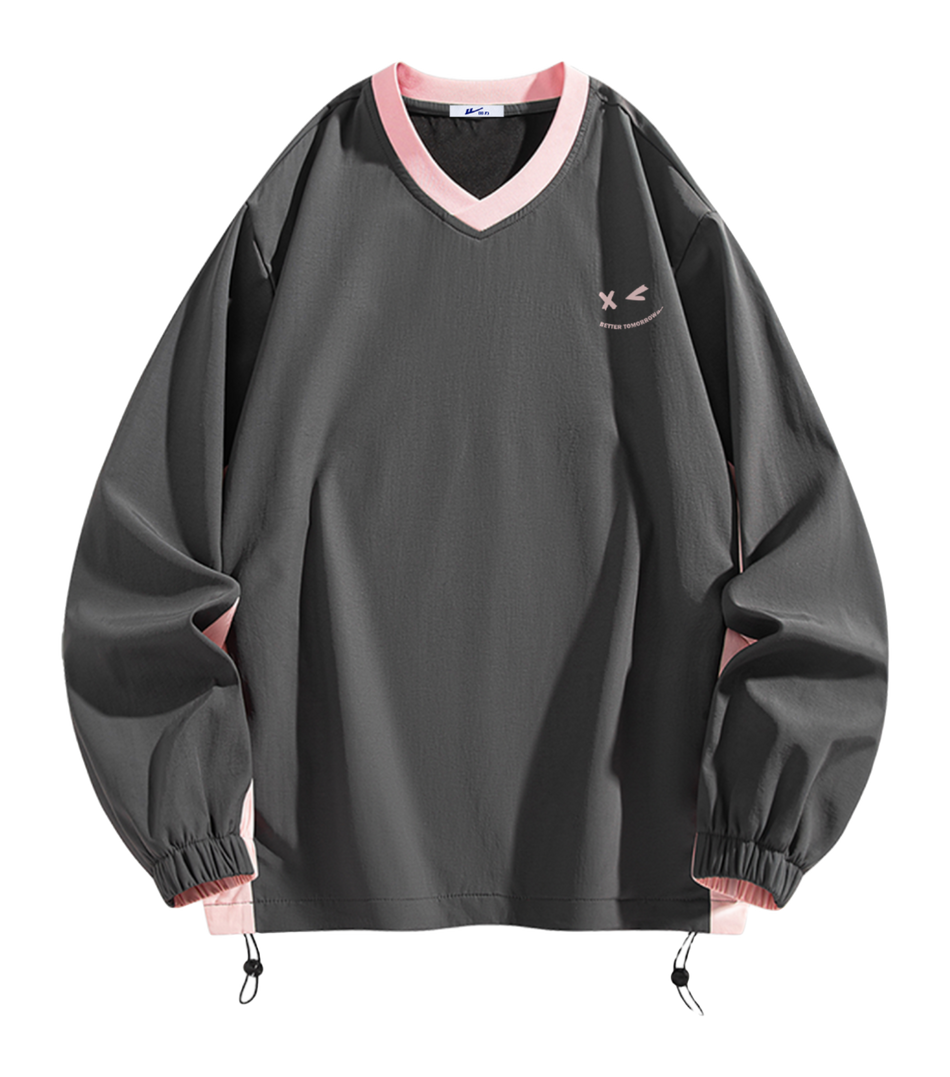 Warrior Revival Cloud Sail Series American Trendy College Style Contrast Ribbed Bottom Adjustable Smiling Face Letter Printed Loose Casual Versatile Hoodie Bottom Shirt Outer Wear Inner Wear Hoodie Long Sleeve T-shirt Unisex  vjsneaker.com