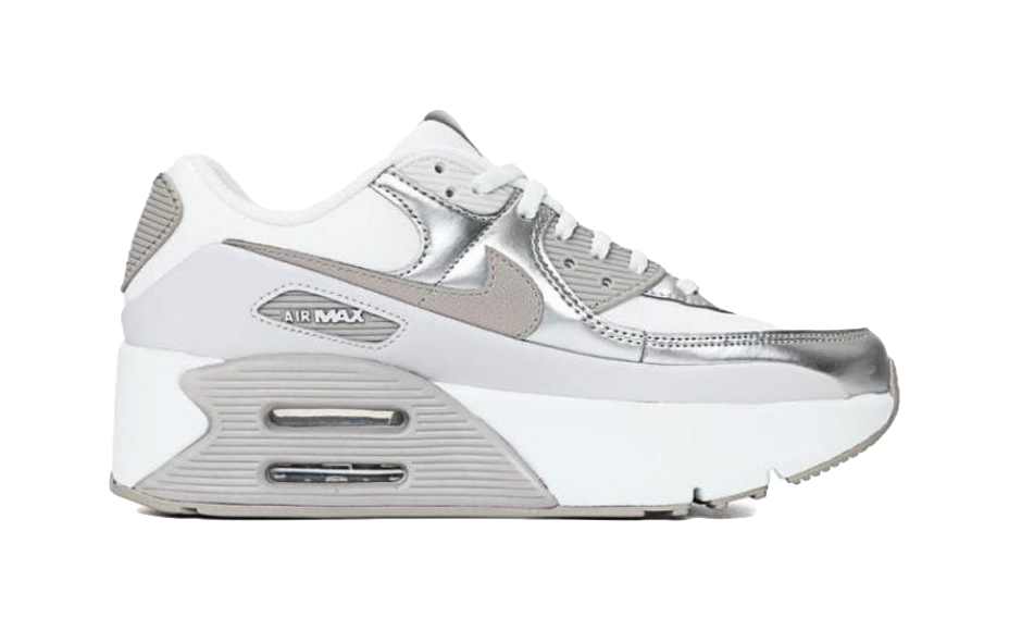 Nike Air Max 90 LV8 Summit White Vast Grey Metallic Platinum College Grey Womens  vjsneaker.com