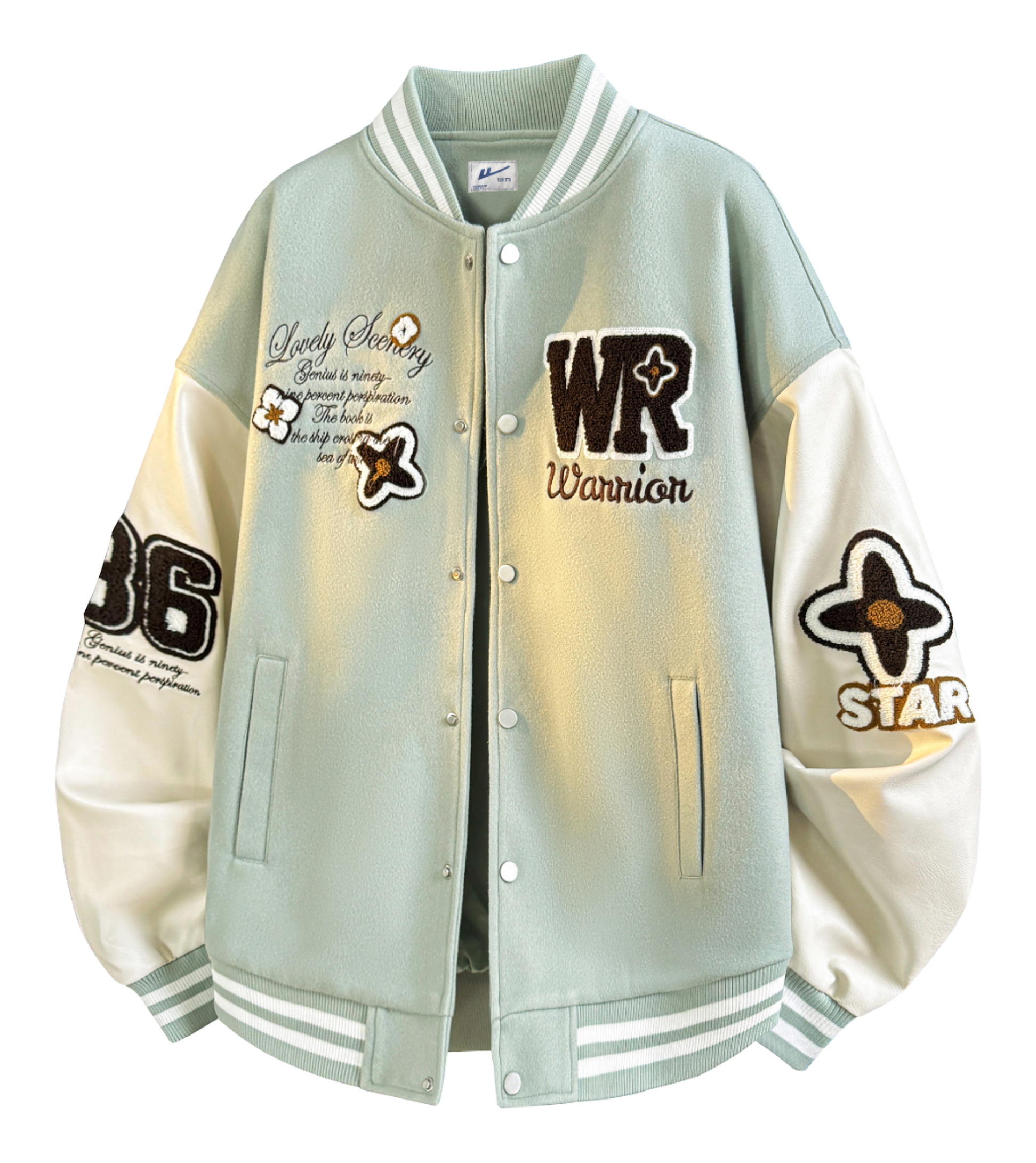 Warrior American Heavy duty Retro Towel Embroidered Logo Contrast Splicing Leather Personalized Design Trendy Versatile Loose Casual Campus Style Couple Windproof Thick Long Sleeve Jacket Autumn/Winter Cotton Jacket Baseball Jacket Unisex  VJSNEAKER