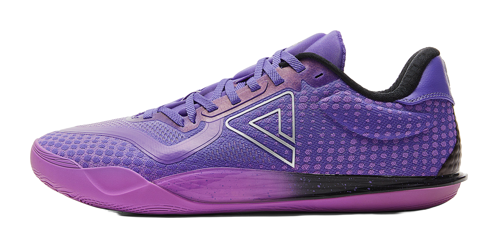 Unisex basketball shoe in crystal purple with black sole edge and lace-up front