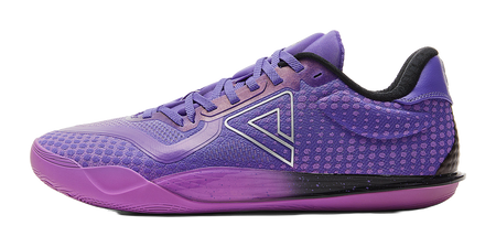 Unisex basketball shoe in crystal purple with black sole edge and lace-up front