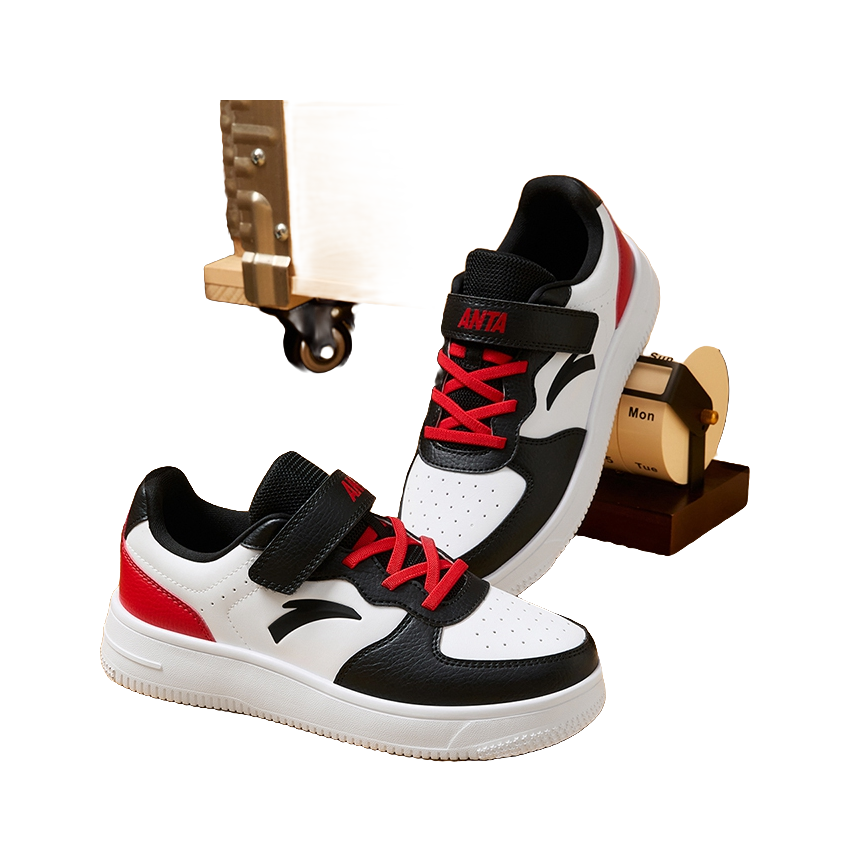 Antakids Slip Resistant, Abrasion Resistant, Lightweight Cushioning Low Top Kids' Skateboarding Shoes White Black Red 