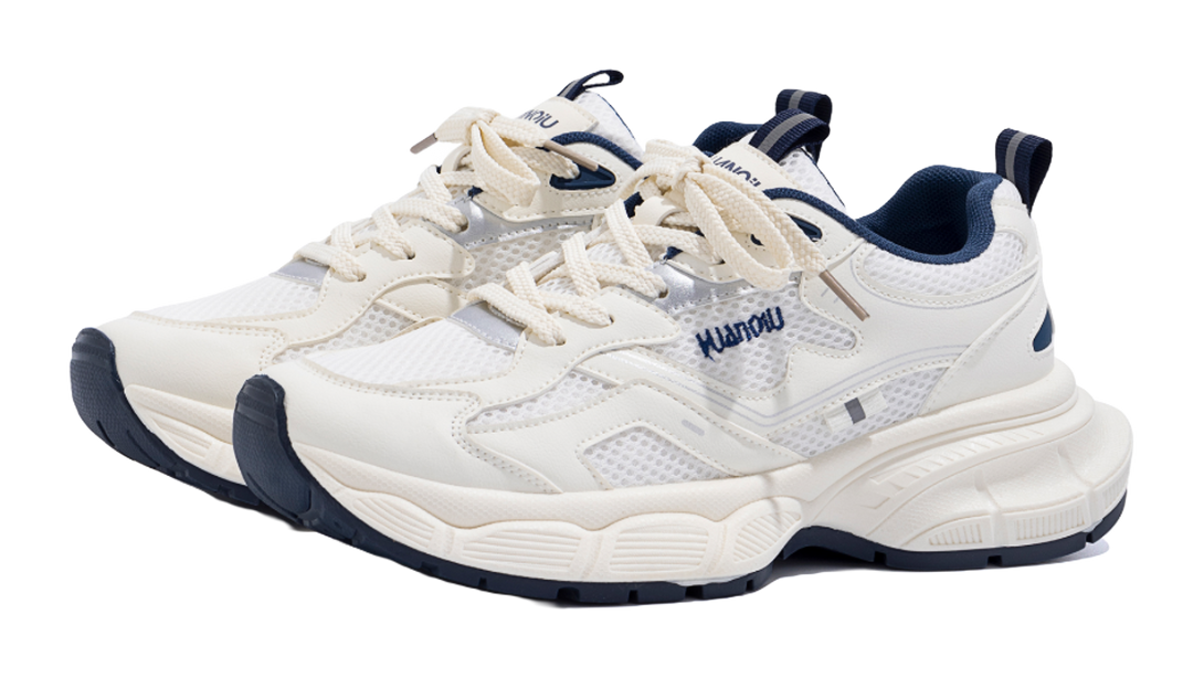 HUANQIU Breathable Coverage, Lightweight, Height Increasing Low top Chunky Sneakers Unisex White Blue 