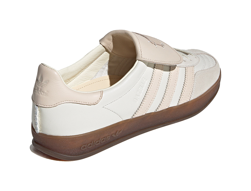 Ecru Gazelle indoor sneakers with padded collar and heel tab; gum outsole