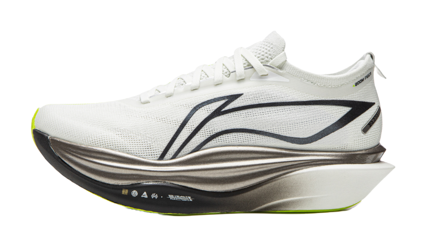 Low-top lace-up running shoe with light gray mesh upper and sculpted cushioned sole